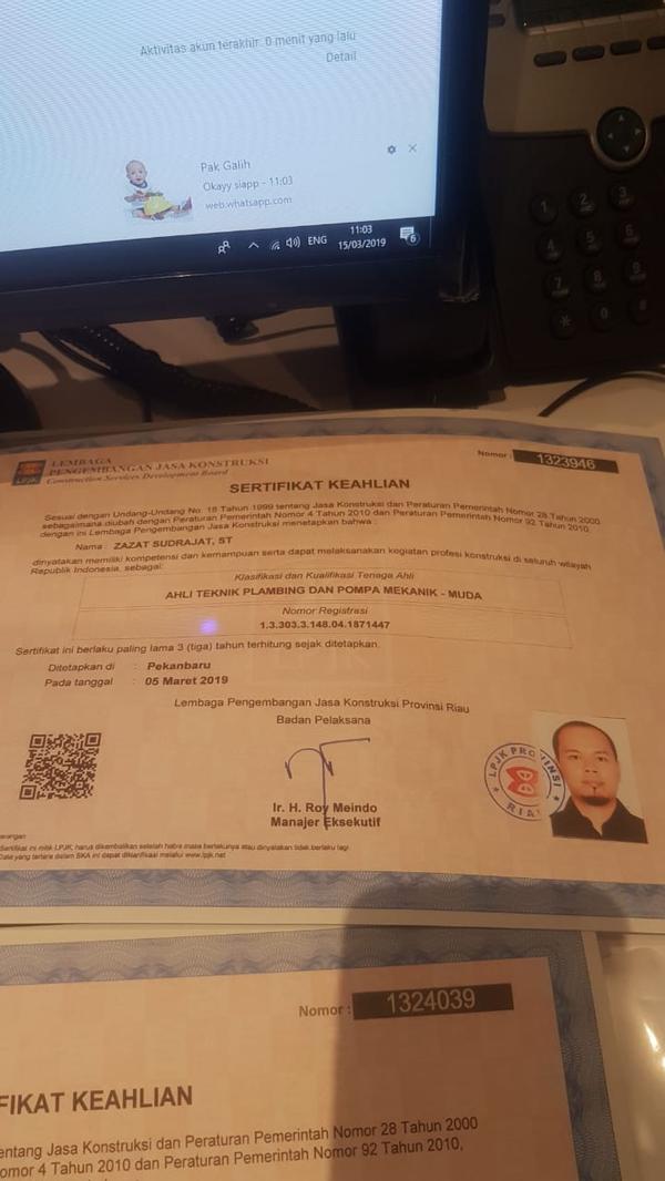 Contoh SBU yang berhasil diterbitkan Atrahdis