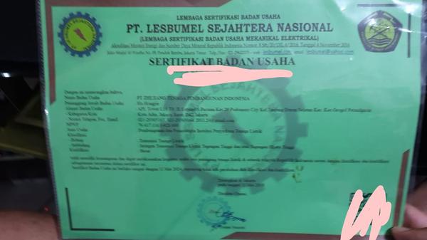 Contoh SBU yang berhasil diterbitkan Atrahdis