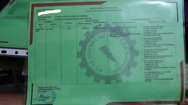 Contoh SBU yang berhasil diterbitkan Atrahdis