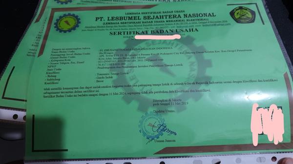 Contoh SBU yang berhasil diterbitkan Atrahdis